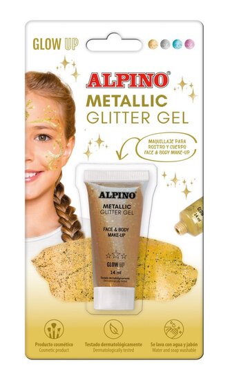 Alpino GLOW UP třpytivý gel metalická zlatá 14 ml