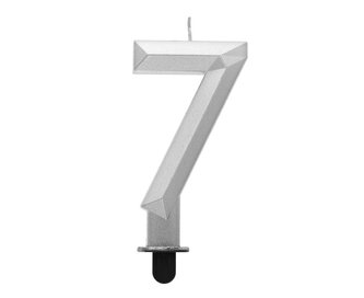Świeczka cyferka 7 - Diament metalik srebrny 7,6cm