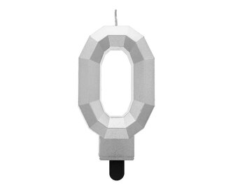 Świeczka cyferka 0 - Diament metalik srebrny 7,6cm