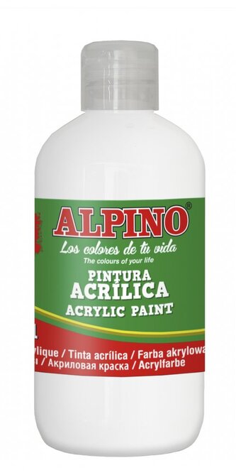 Láhev akrylové barvy do školy 250ml. bílá