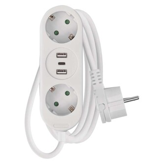 EMOS Prodlužovací kabel 1,4 m / 2 zásuvky+2×USB-A+1×USB-C  / bílý / PVC / 1,5 mm2 EMOS Prodlužovací kabel 1,4 m / 2 zásuvky+2×USB-A+1×USB-C  / bílý / PVC / 1,5 mm2