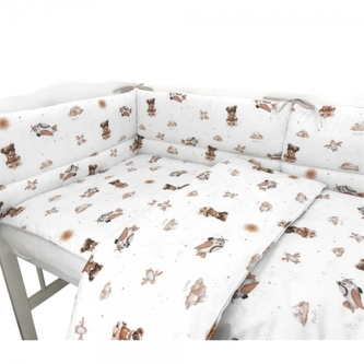 Mantinel s povlečením do postýlky, 3D sada Bavlna, Méďa pilot - bílá, béžová, 135x100; 135x100