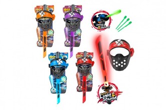 Ninja sada plast meč + maska + šipky 3ks na baterie se zvukem, světlem 4 barvy na kartě 20x62cm