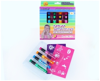 Tatuaż metaliczny do twarzy i ciała, 4 dług. i szablony,  FAD-6813,Aliga