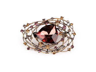 Brož s broušenými kamínky a kamenem - 1 ks - 2 cyklámenová zlatá