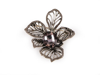 Brož s broušenými kamínky a kamenem - 1 ks - 1 antracit stříbrná tmavá