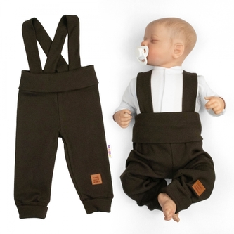 Rostoucí legíny se šlemi, žebrované s širokým pásem  - čokoláda, 80/86; 80/86 (12-18m)