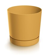Plastový květináč TUBOS P s miskou hořčicový, varianta 12,8 cm