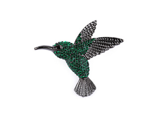 Brož s broušenými kamínky kolibřík - 1 ks - 2 emerald antracit