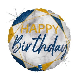 Foliový balonek mramorový Happy Birthday Modrý, 45 cm