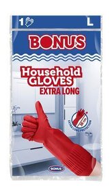 Gumové rukavice pro domácnost, červená, latexové, extra dlouhé, 38 cm, vel. L, BONUS B067