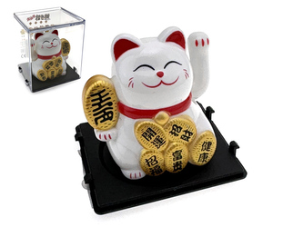 Kočka štěstí Maneki-neko 5 cm - solární figurka mávající packou