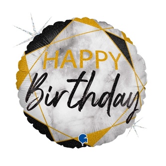 Foliový balonek mramorový Happy Birthday Černý, 45 cm