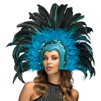 Boland Velká čelenka Samba z peří tyrkysová