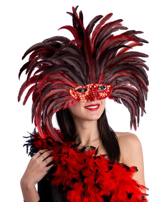 Carnival Toys Brazilská čelenka v červeném peří s maskou