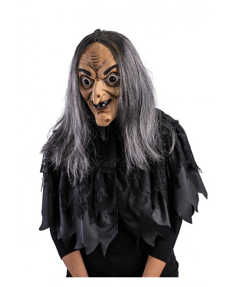 Carnival Toys Hororová latexová maska čarodějnice s vlasy