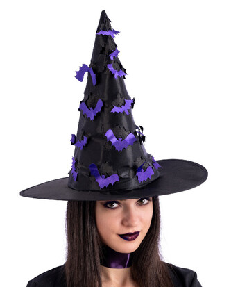 Carnival Toys Černý čarodějnický klobouk ověšený netopýry