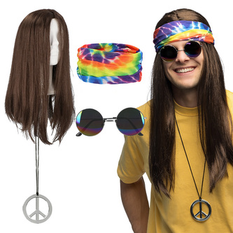 Boland Set Hippie John (čelenka, brýle, paruka a náhrdelník)