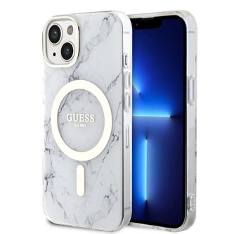 Guess IML Marble MagSafe Zadní Kryt pro iPhone 13 White