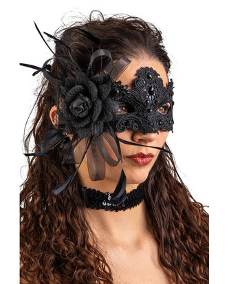 Carnival Toys Černá krajková škraboška s kamínky