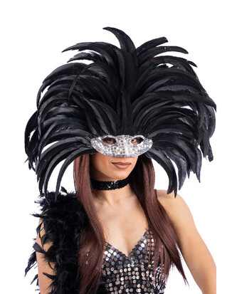 Carnival Toys Brazilská čelenka z černého peří s maskou