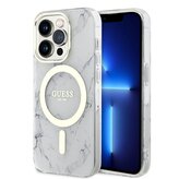 Guess IML Marble MagSafe Zadní Kryt pro iPhone 13 Pro White