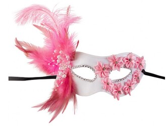 Carnival Toys Škraboška s peřím růžová