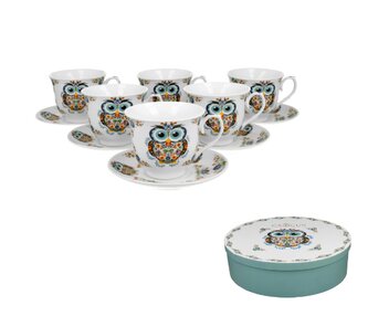 6 filiżanek ze spodkami SOWA ETNO