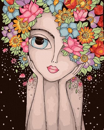 Malowanie po numerach czarne płótno - Dziewczyna..