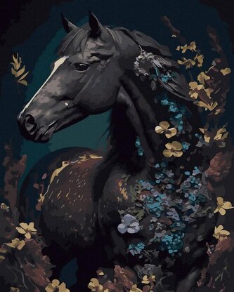 Malowanie po numerach czarne płótno - Czarny Koń..