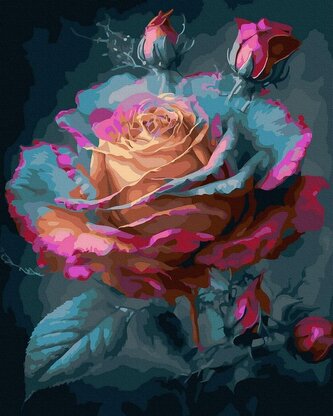 Malowanie po numerach czarne płótno - Róża z bajki