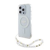 Guess IML Glitter Pearl Strap MagSafe Zadní Kryt pro iPhone 15 Pro Max Transparent