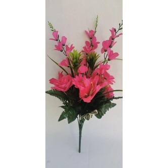 Kytice lilie, růže, gerbera tm. růžová  H346 tm. růžová