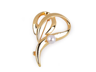 Brož srdce - 1 ks - 3 zlatá sv. perla