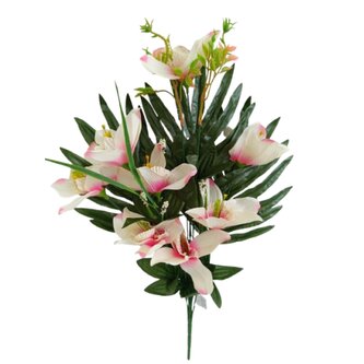 Kytice orchidej s palmovým listem, bílo-růžová  H373 bílo-růžová