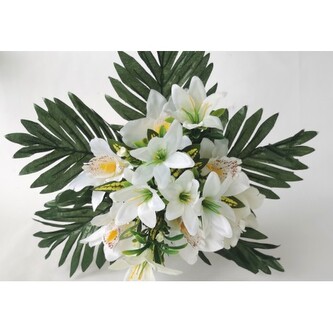 Kytice lilie s palmovým listem, bílá  H360 bílá
