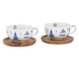 Set porcelánových šálků Pagoda s dřevěnými podšálky - 2 x 120 ml Set porcelánových šálků Pagoda s dřevěnými podšálky - 2 x 120 ml