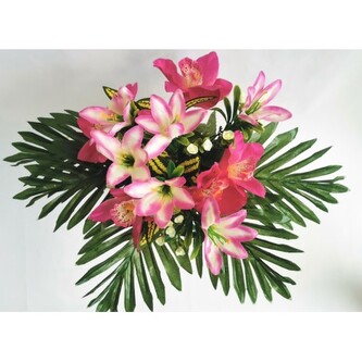 Kytice lilie s palmovým listem, růžová  H360 růžová