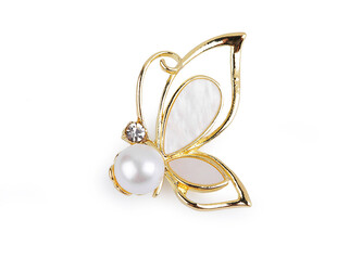 Brož motýl s perlou - 1 ks - 2 zlatá