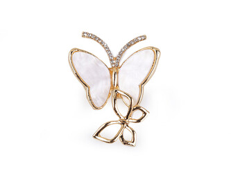 Brož s broušenými kamínky motýli - 1 ks - 2 zlatá
