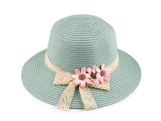 Dívčí letní klobouk / slamák - 1 ks - 15 mint růžová