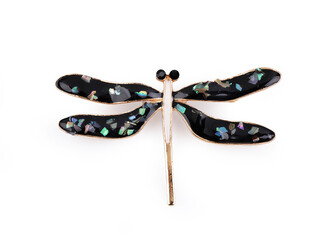 Brož vážka zdobená perleťovými vločkami - 1 ks - 2 černá zlatá