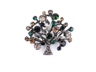 Brož s broušenými kamínky strom života - 1 ks - 2 emerald antracit