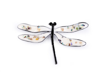 Brož vážka zdobená perleťovými vločkami - 1 ks - 1 bílá antracit