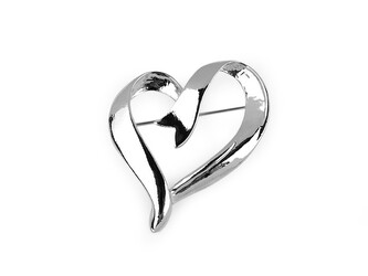 Brož srdce - 1 ks - 1 stříbrná