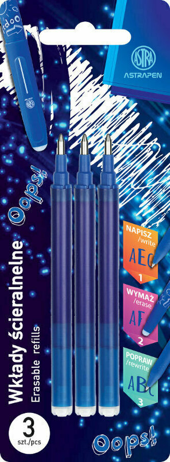 Wkłady wymazywalne 0,6 mm niebieskie - 3 szt. blister ASTRAPEN OOPS! 201319008