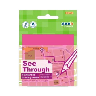 Notes samoprzylepny 76x76mm przezroczysty 50K róż