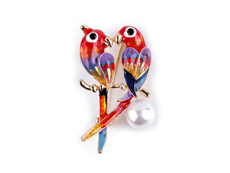 Brož s broušenými kamínky ptáček, papoušek - 1 ks - 1 multikolor perla