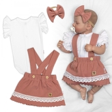 3D sada LADY, bavlna, body kr. rukáv, suknička s láclem, čelenka, starorůžová/bílá, 74; 74 (6-9m)