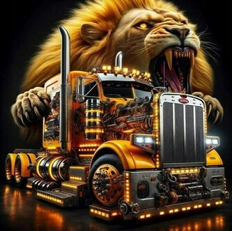 Malowanie po numerach Auto truck z ryczącym lwem 50x40cm 2001745